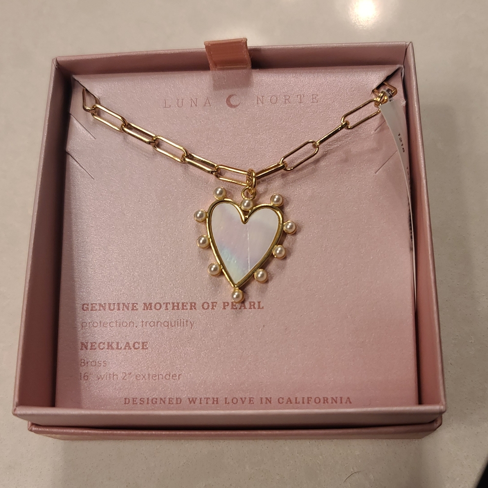 Luna Norte Gold Mother of Pearl Heart Necklace
